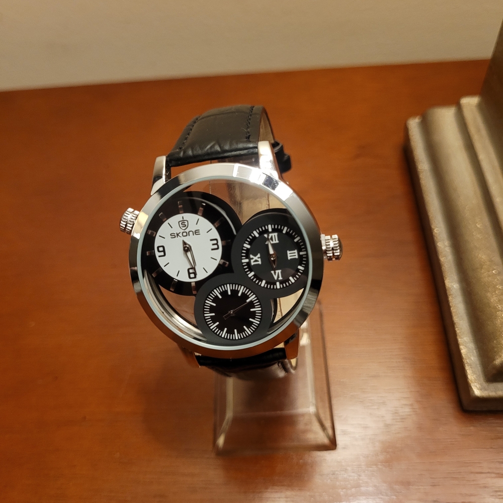 Brand New Skone Silver and Black Multi-Dial Men's Watch